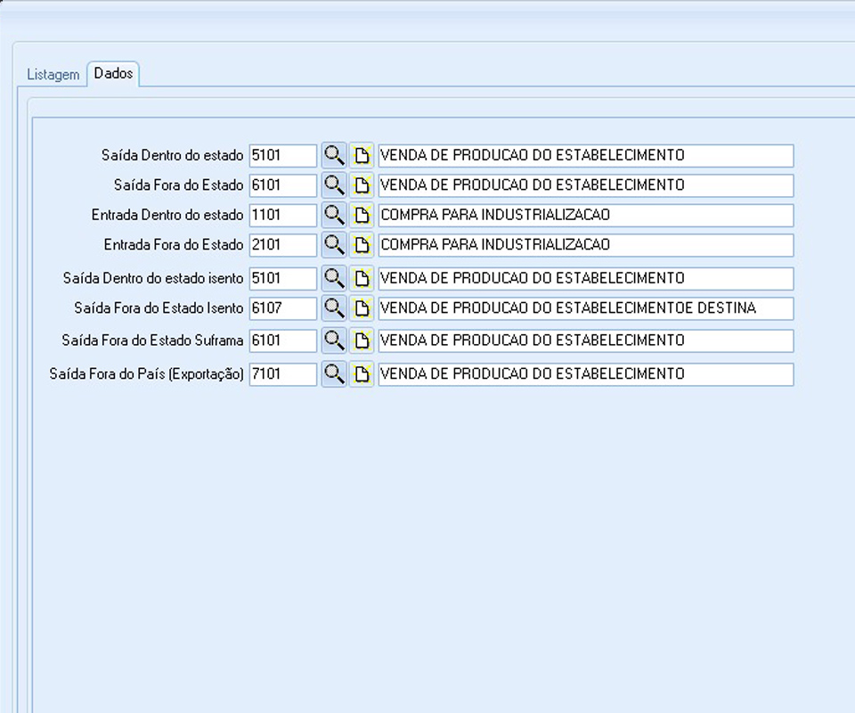 produtos - natureza operacao